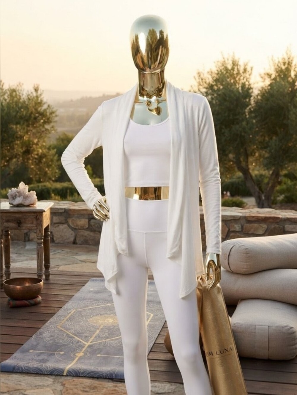 White Open-Front Draped Cardigan